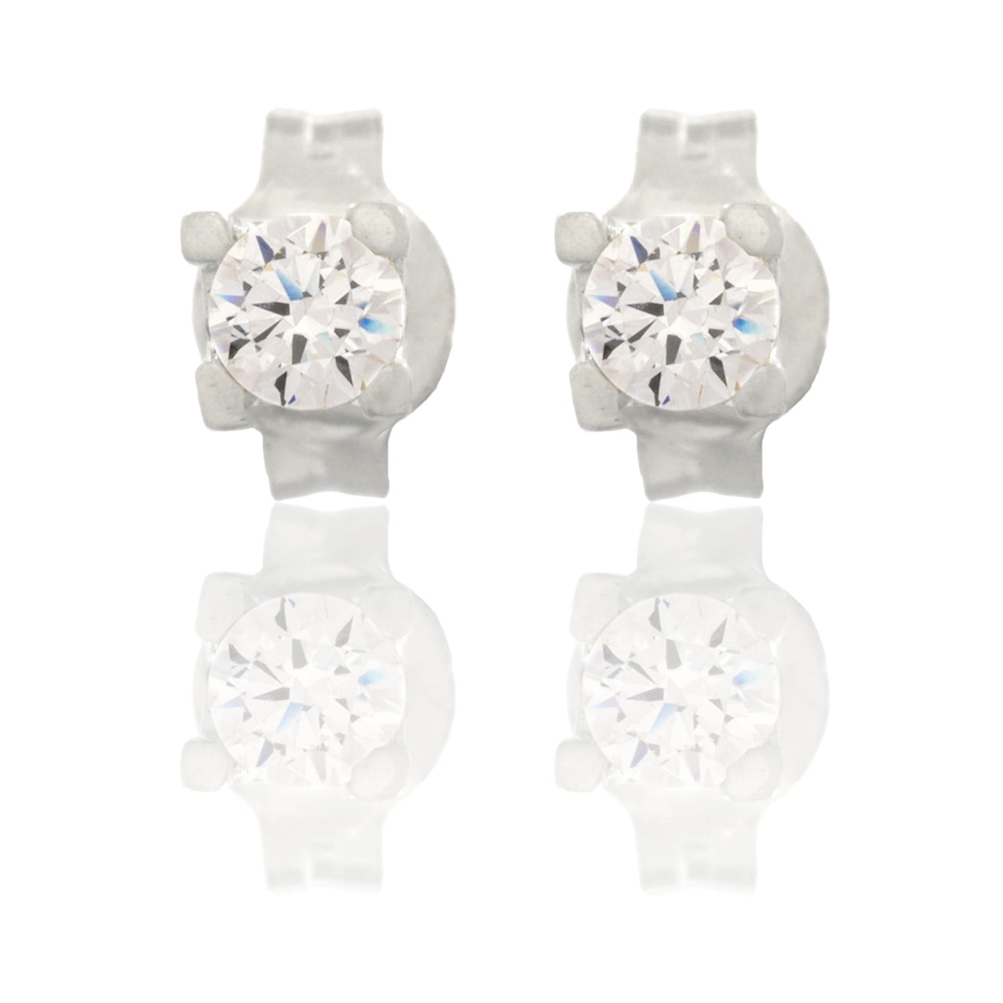 Orecchini Oro Bianco Oro 18 carati Punto Luce Quadrato 4 Griffe Zircone Bianco