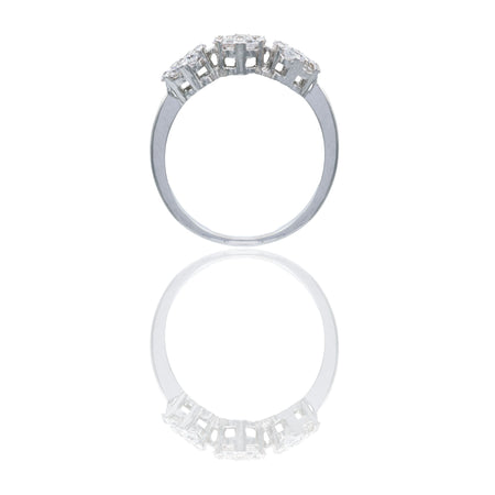 Anello Oro Bianco Oro 18 carati Trilogy Fiore Zirconi Bianchi spessore gambo 2 mm, spessore pietra centrale 6,5 laterali 6 mm