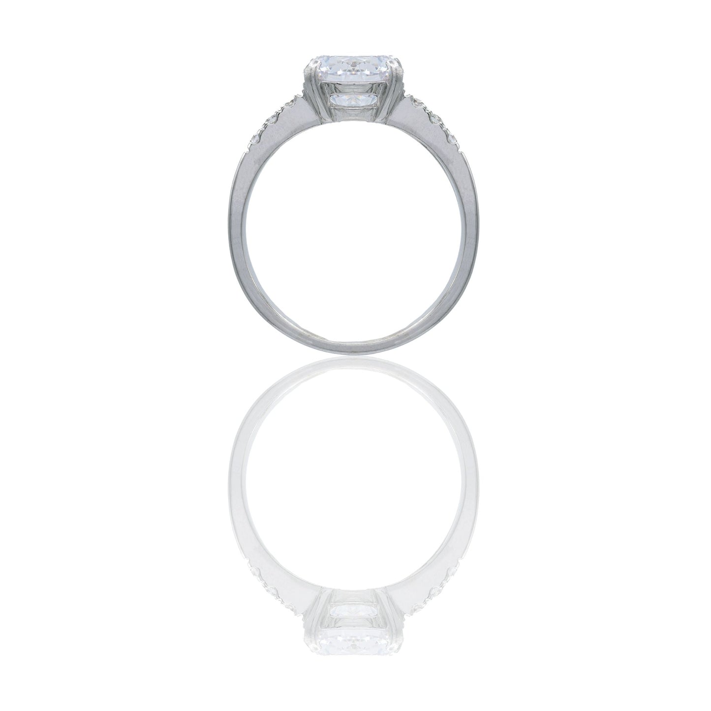 Anello Oro Bianco Oro 18 carati Solitario Pietra Bianca Centrale Con Zirconi Bianchi Su Gambo Zirconi Bianchi