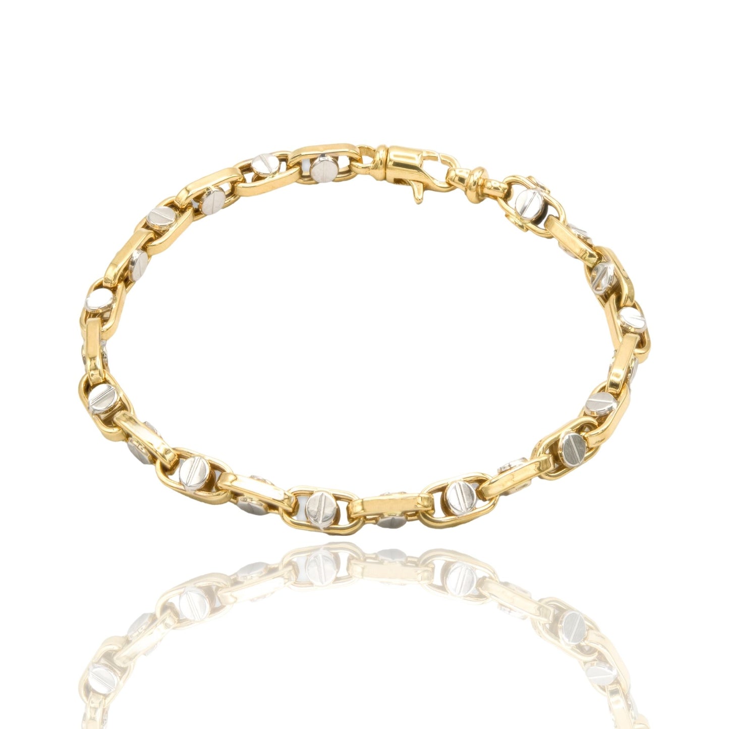 Bracciale Oro Giallo Oro Bianco Oro 18 carati Catena Con Chiodini Solo Oro