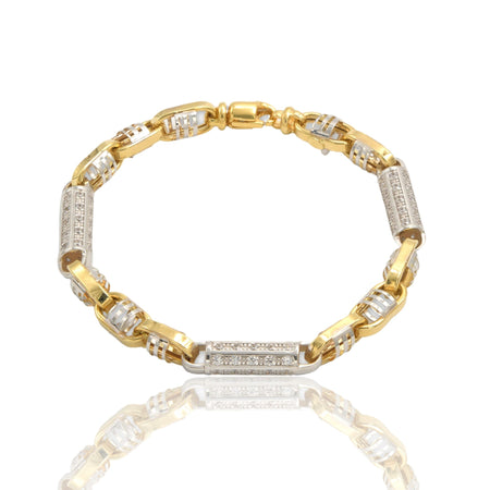 Bracciale Oro Giallo Oro Bianco Oro 18 carati Maglia Con Bussolotto Zirconi Bianchi cm. 22,5