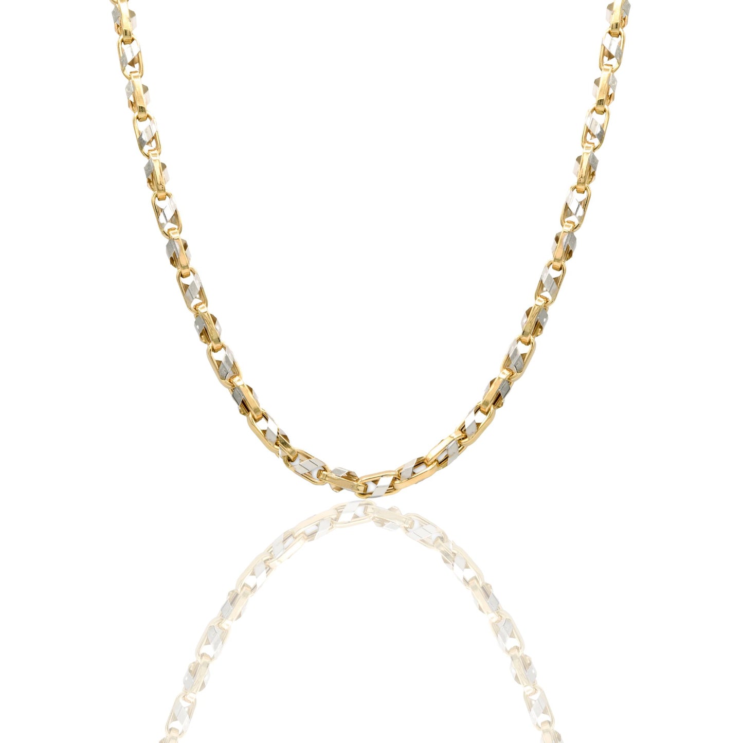 Collana Oro Giallo Oro Bianco Oro 18 carati Maglia Intrecciata Solo Oro 60 cm
