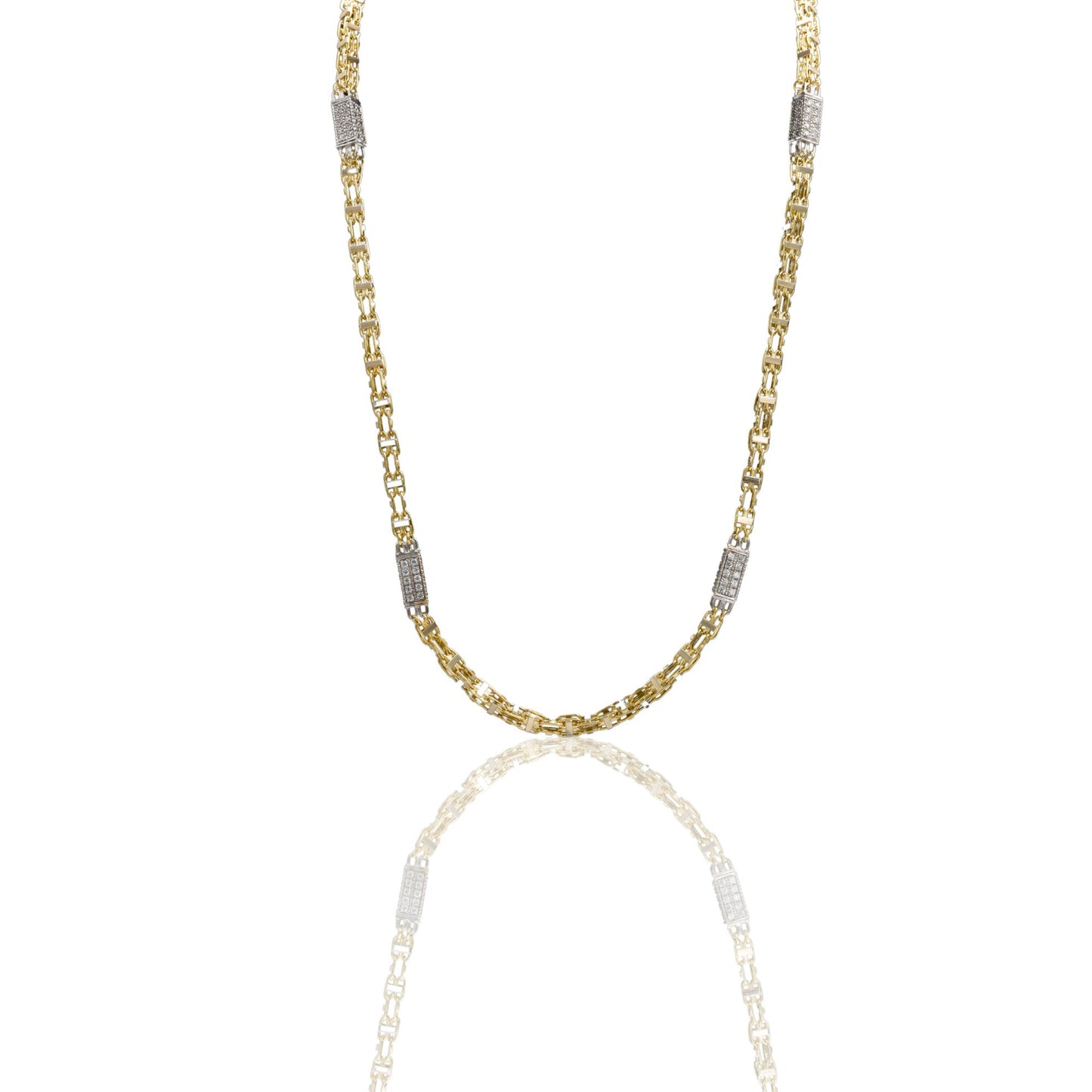 Collana Oro Giallo Oro 18 carati Maglia Con Elementi Cubici Zirconi Bianchi 70 cm