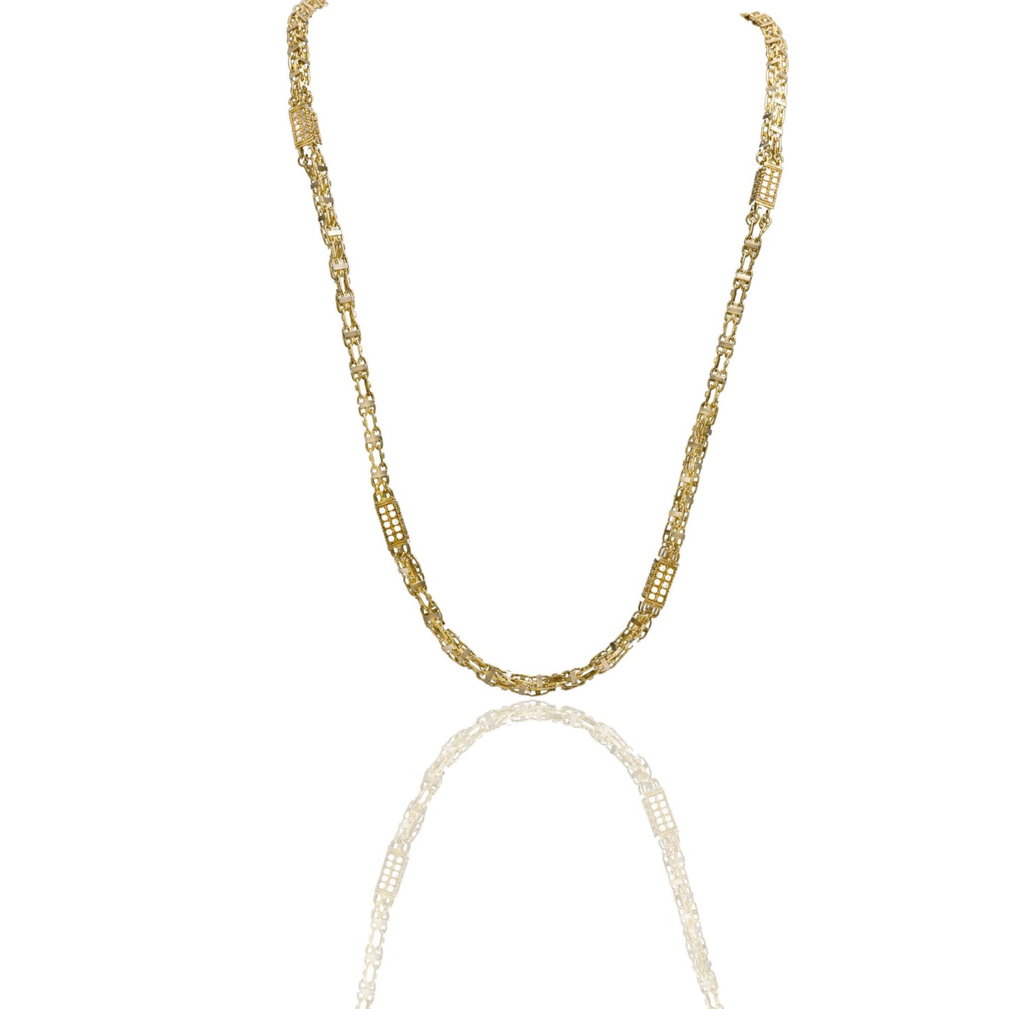 Collana Oro Giallo Oro 18 carati Maglia Con Elementi Cubici Zirconi Bianchi 70 cm