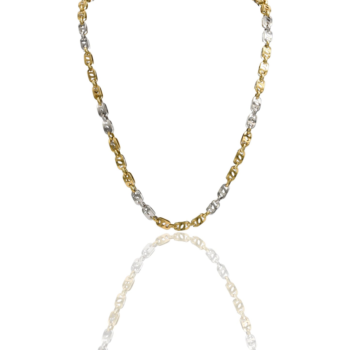 Collana Oro Giallo Oro Bianco Oro 18 carati Maglia Marina Alternata Solo Oro 70 cm