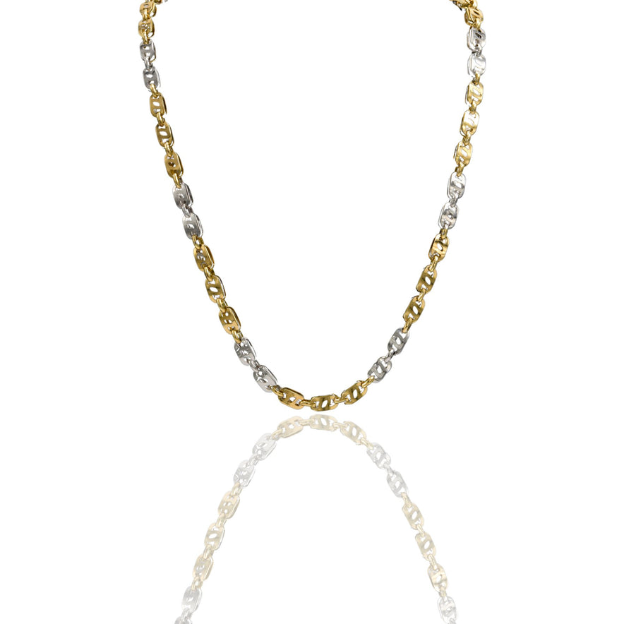 Collana Oro Giallo Oro Bianco Oro 18 carati Maglia Marina Alternata Solo Oro 70 cm