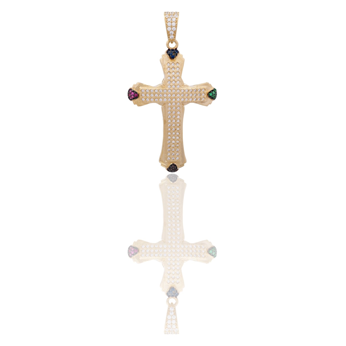 Ciondolo Oro Giallo Oro 18 carati Croce Punte Multicolor Zirconi Multicolor
