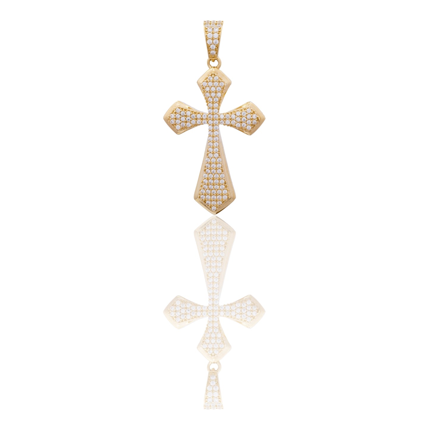 Ciondolo Oro Giallo Oro 18 carati Croce Appuntita Zirconi Bianchi