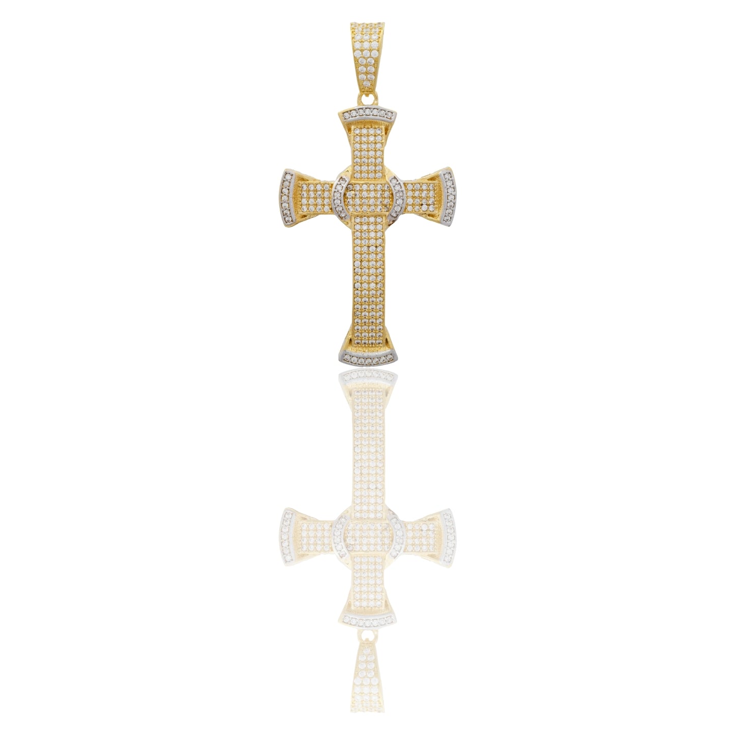 Ciondolo Oro Giallo Oro Bianco Oro 18 carati Croce Punte Arrotondate Zirconi Bianchi