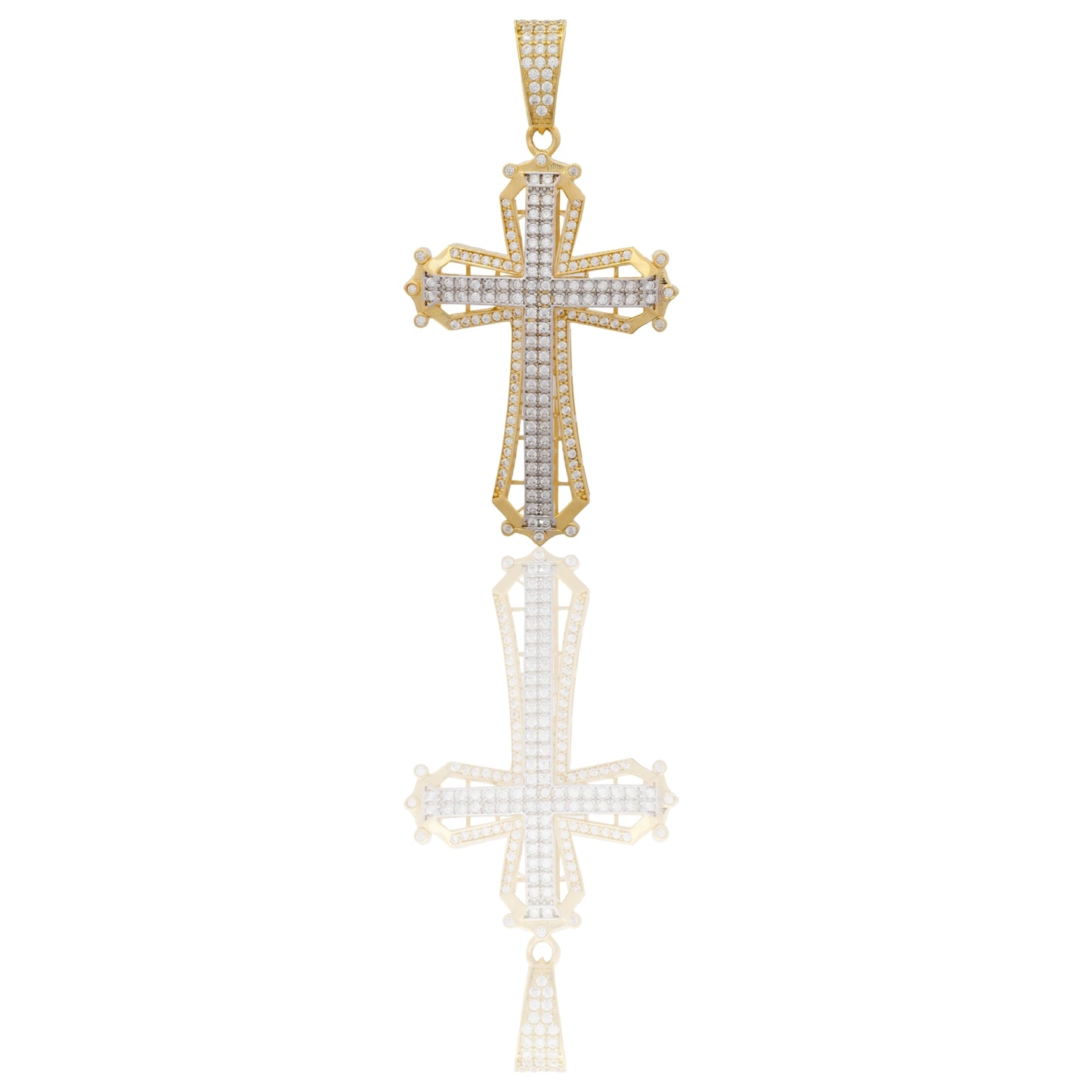 Ciondolo Oro Giallo Oro Bianco Oro 18 carati Croce Stilizzata Zirconi Bianchi