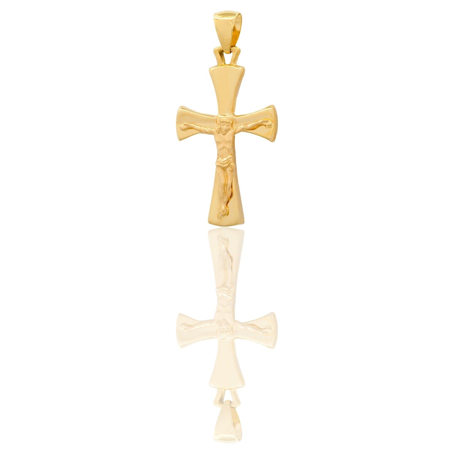 Ciondolo Oro Giallo Oro 18 carati Croce Con Cristo Punte A Ventaglio Solo Oro