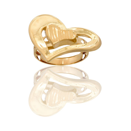 Anello Oro Giallo Oro 18 carati Doppio Cuore Solo Oro
