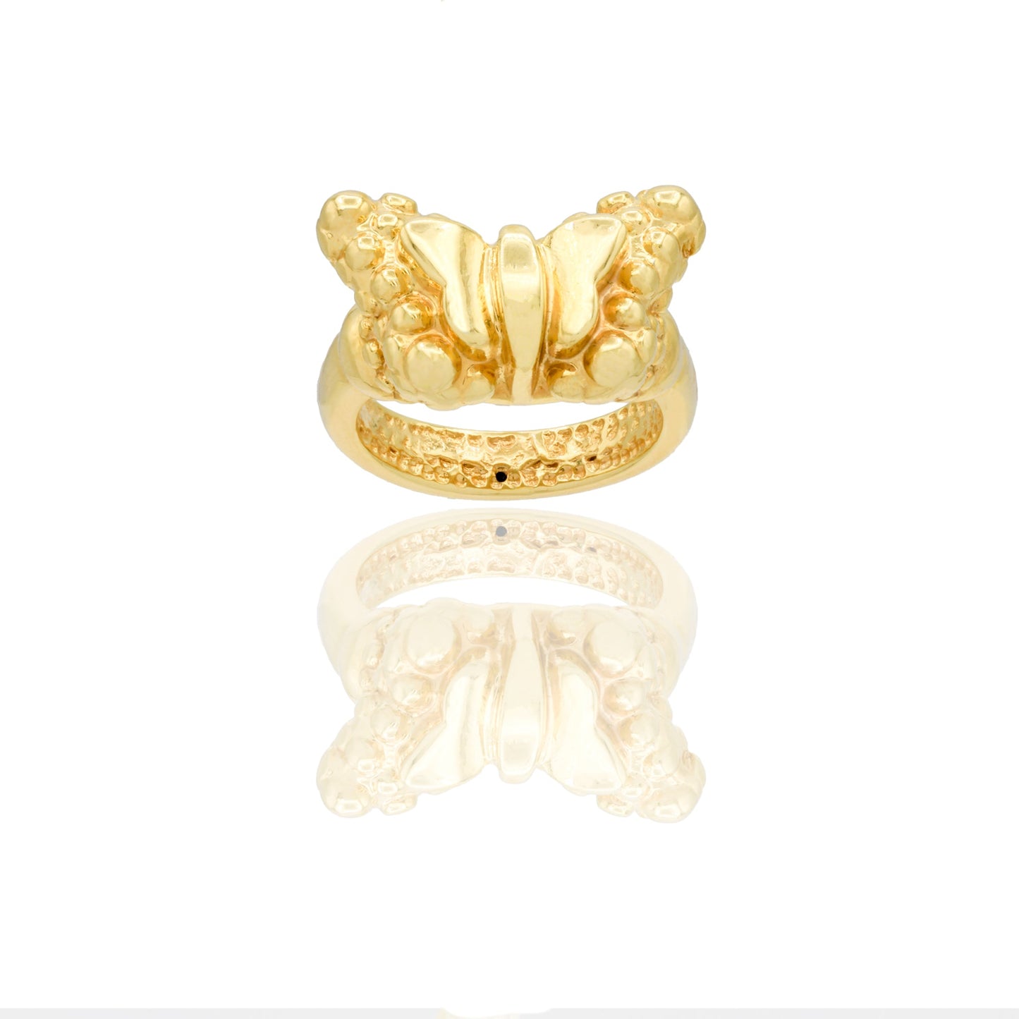 Anelli Oro Giallo Elettroformato Solo Oro spessore gambo 4 mm lunghezza farfalla 2,2 larghezza farfalla 1,4 cm
