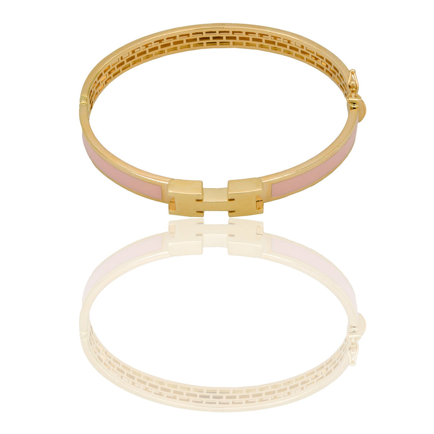 Bracciali Oro Giallo Catena vuota  Smalto Rosa diametro cm. 6