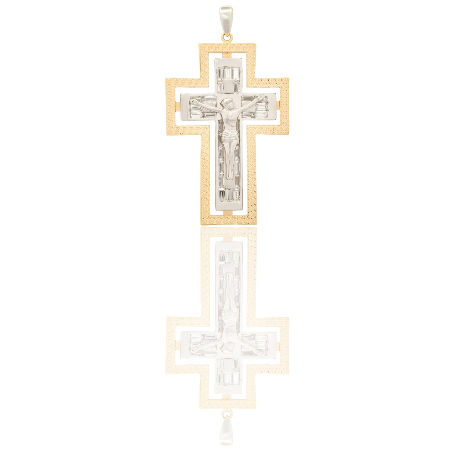 Ciondolo Oro Giallo Oro Bianco Oro 18 carati Croce Con Cristo Contorno Liscio Solo Oro