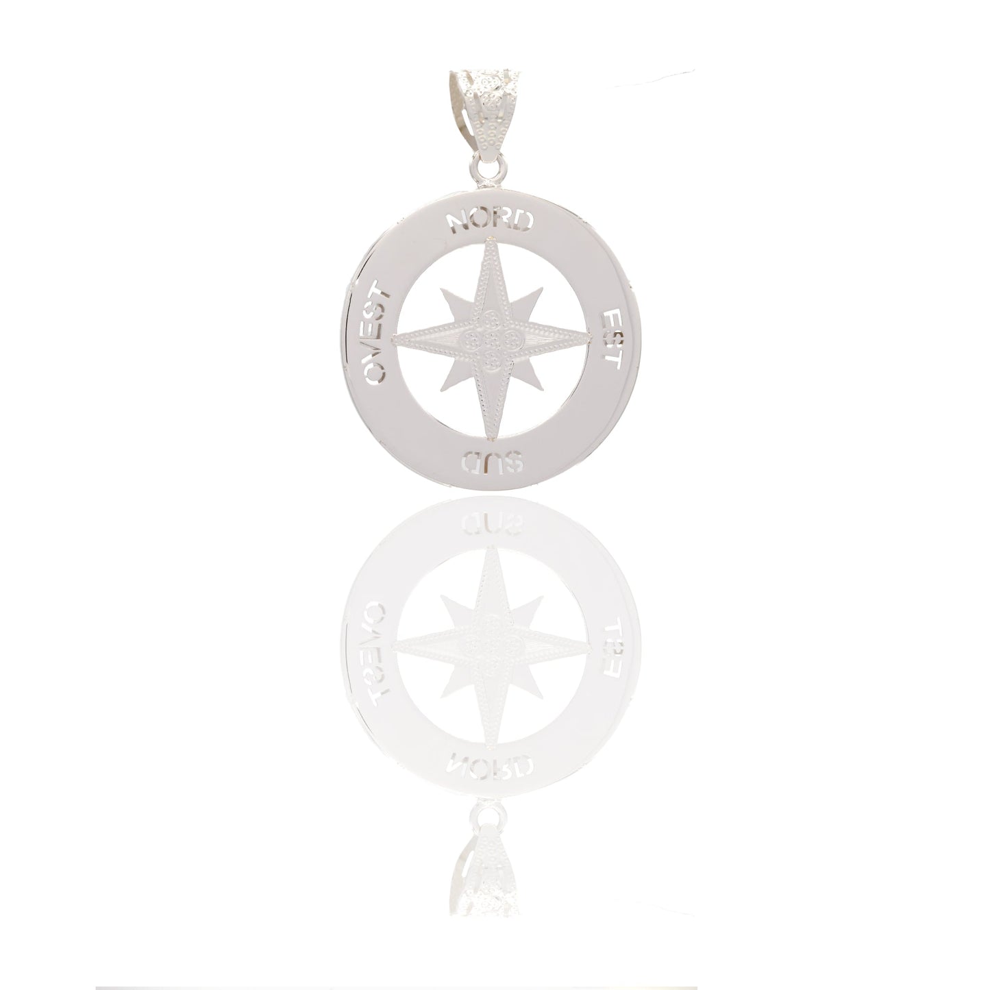 Ciondoli Oro Bianco Oro 18 carati Rosa dei venti tonda traforata Solo Oro 4cm x 3cm