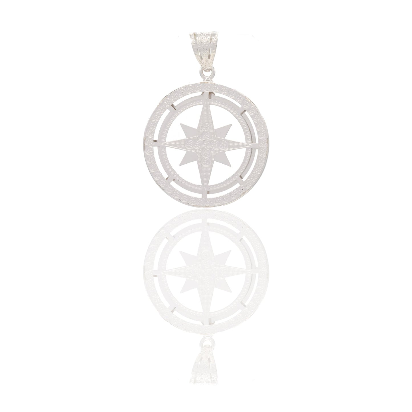 Ciondoli Oro Bianco Oro 18 carati Rosa dei venti tonda traforata Solo Oro 4cm x 3cm