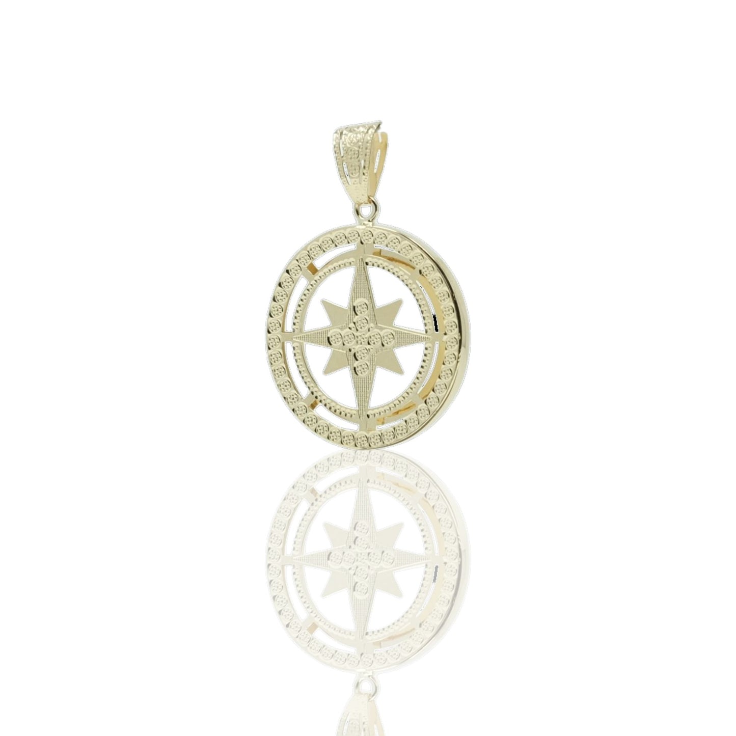 Ciondoli Oro Giallo Oro 18 carati Rosa dei venti tonda traforata Solo Oro 4cm x 3cm