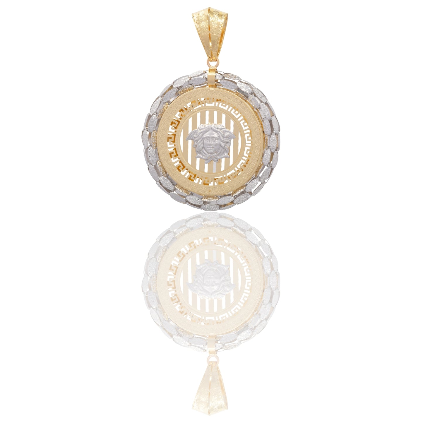 Ciondolo Oro Giallo Oro Bianco Oro 18 carati Tondo Con Medusa Solo Oro cm.6,5