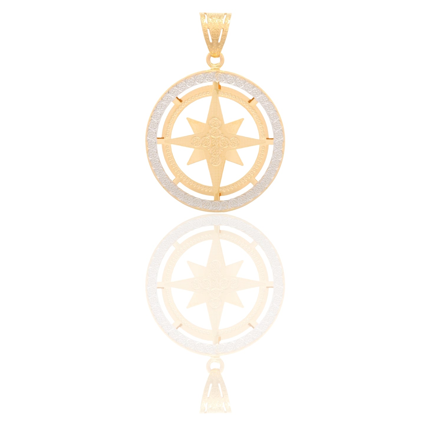 Ciondolo Oro Giallo Oro Bianco Oro 18 carati Tondo Con Rosa Dei Venti Solo Oro