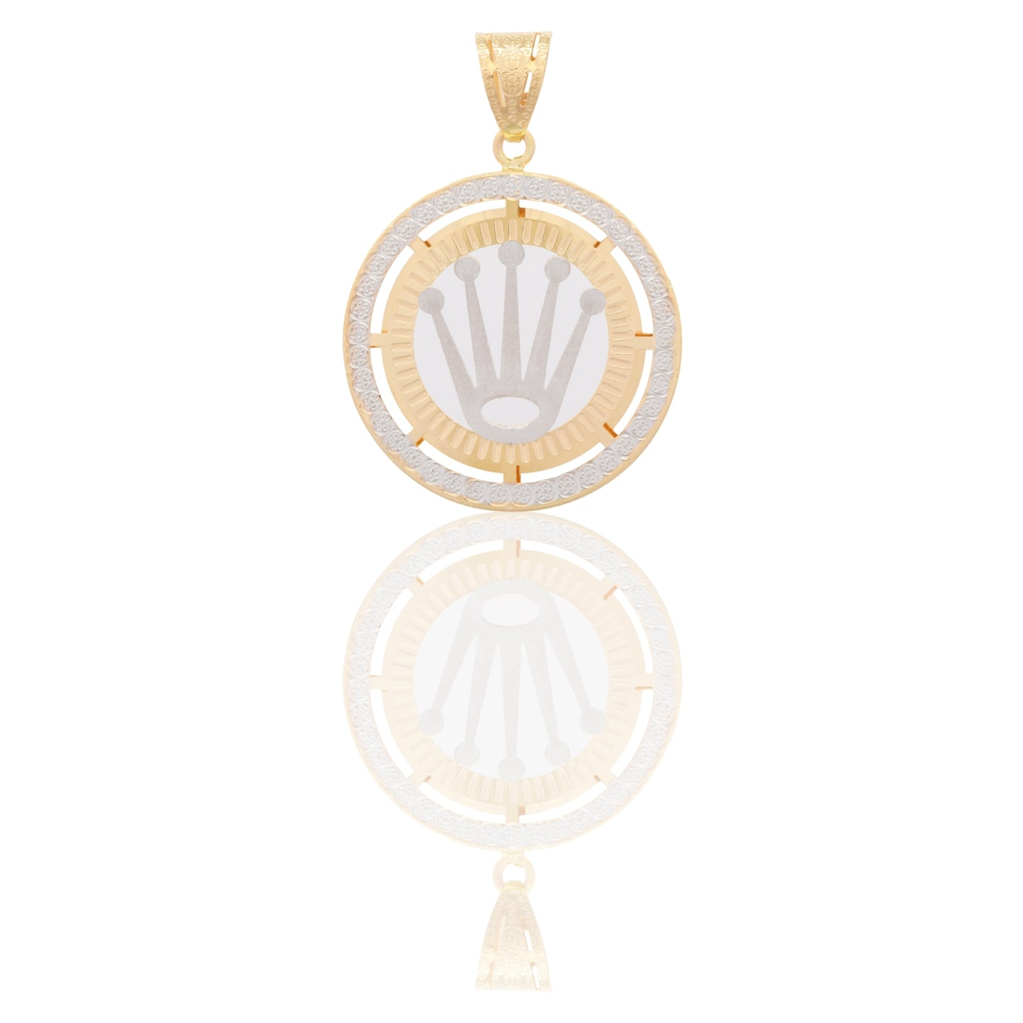 Ciondolo Oro Giallo Oro Bianco Oro 18 carati Tondo Con Righe Con Corona Solo Oro cm.4,0