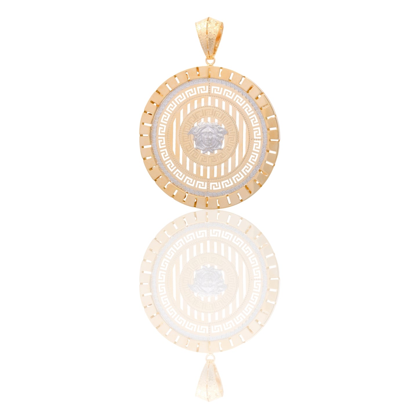 Ciondolo Oro Giallo Oro Bianco Oro 18 carati Tondo Con Medusa Solo Oro