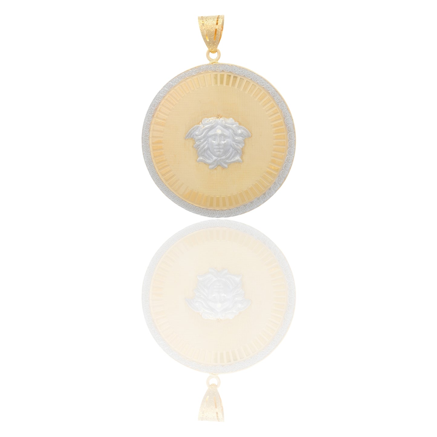 Ciondolo Oro Giallo Oro Bianco Oro 18 carati Tondo Con Medusa Solo Oro cm.5