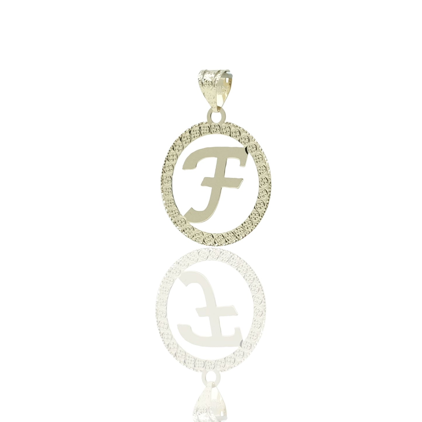 Ciondolo Oro Giallo Oro 18 carati Lettera F Corsivo Con Contorno Solo Oro diam. cm.2,2