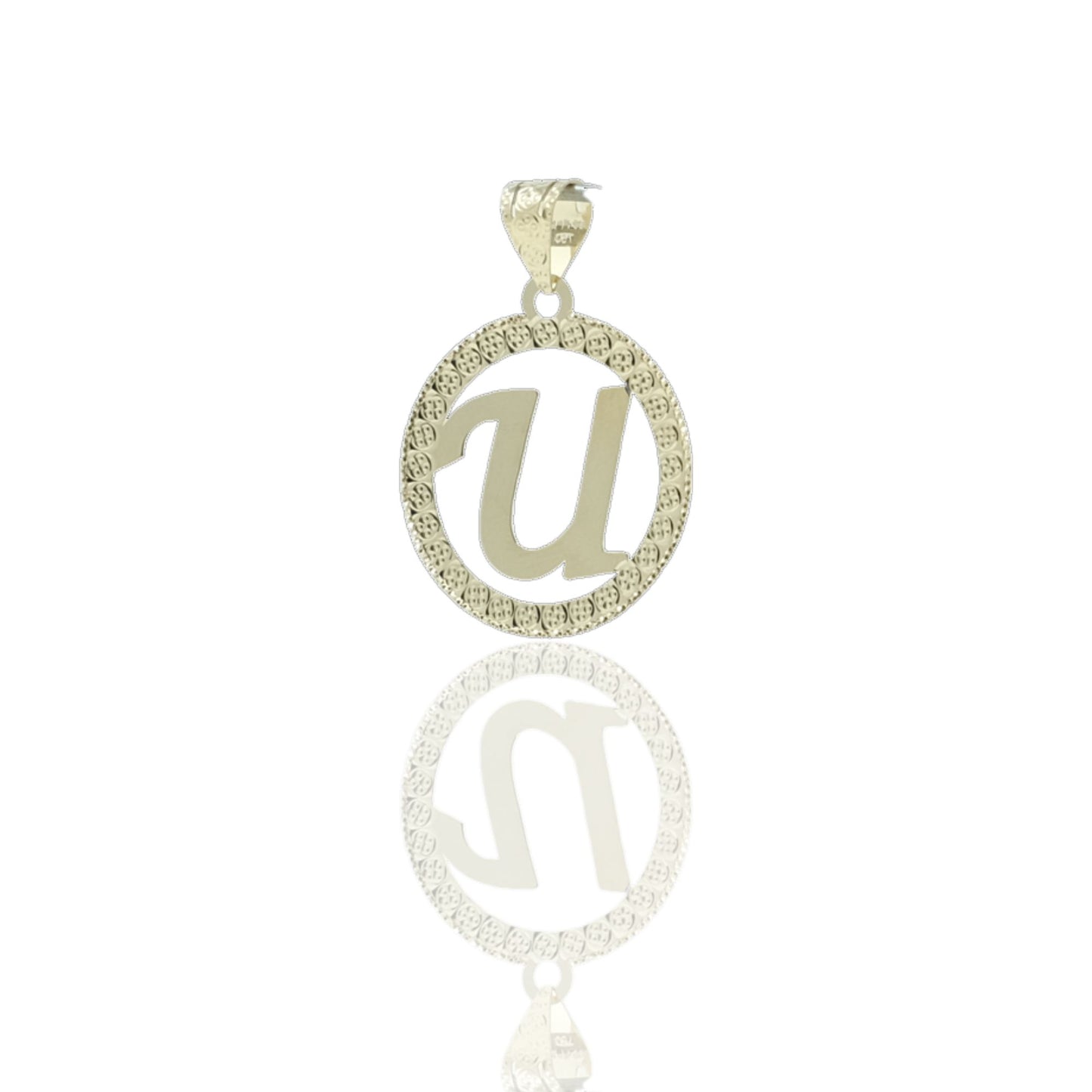 Ciondolo Oro Giallo Oro 18 carati Lettera U Corsivo Con Contorno Solo Oro diam. cm.2,2