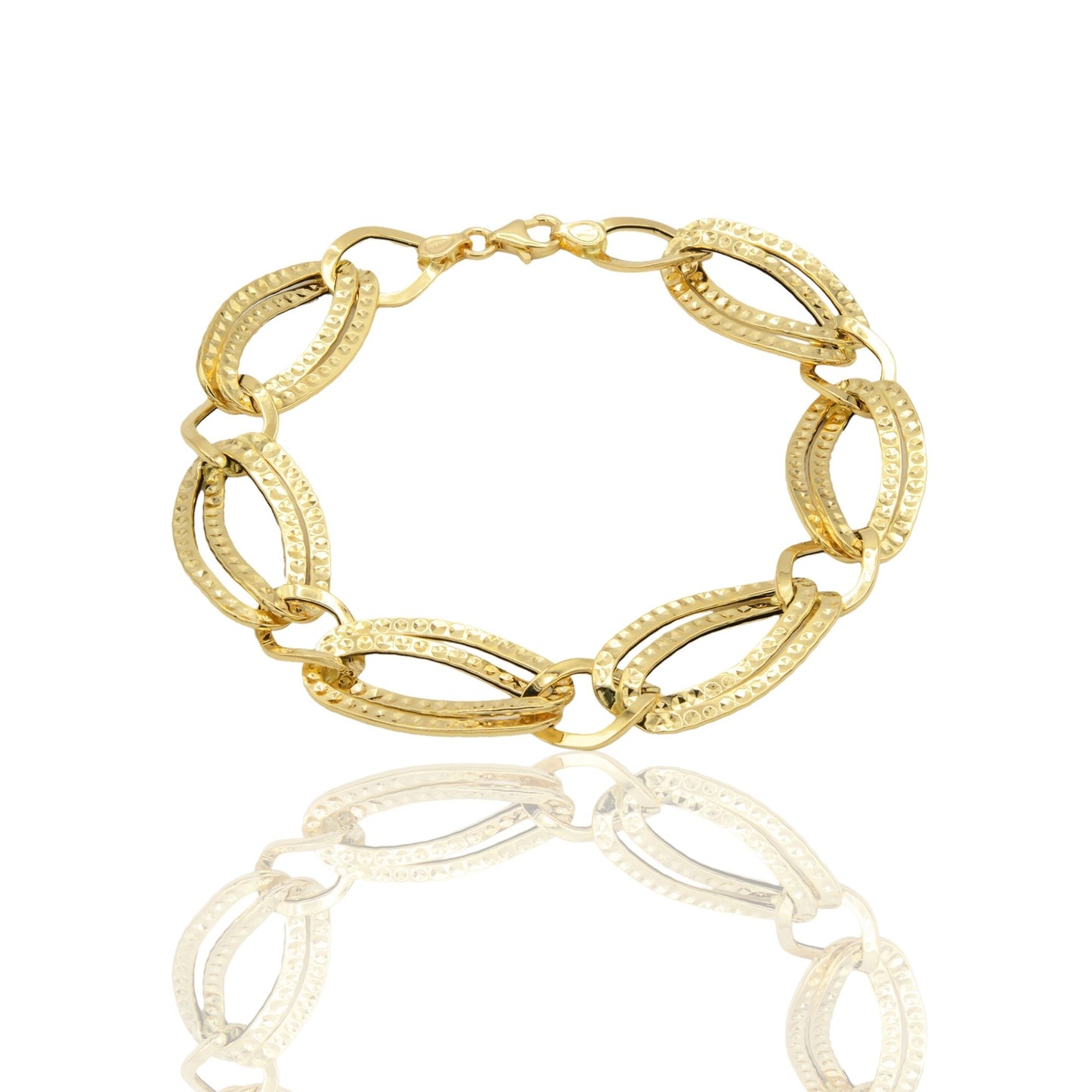 Bracciale Oro Giallo Oro 18 carati Catena Ovali E Rombi Solo Oro cm. 18