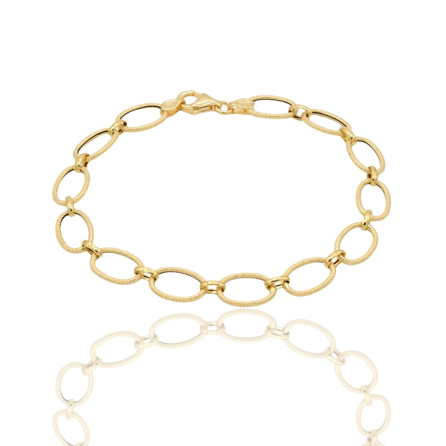 Bracciale Oro Giallo Oro 18 carati Catena Ovali E Anelletti Solo Oro cm. 18,5