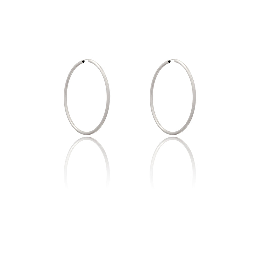 Orecchini Oro Bianco Oro 18 carati Cerchio Chiusura A Scomparsa  Solo Oro Spessore mm 2 diametro interno cm.4,5