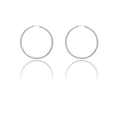 Orecchini Oro Bianco Oro 18 carati  Cerchio Chiusura A Scomparsa  Solo Oro Spessore mm 2 diametro interno cm.4