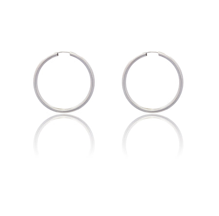 Orecchini Oro Bianco Oro 18 carati  Cerchio Chiusura A Scomparsa  Solo Oro Spessore mm 2 diametro interno cm.3