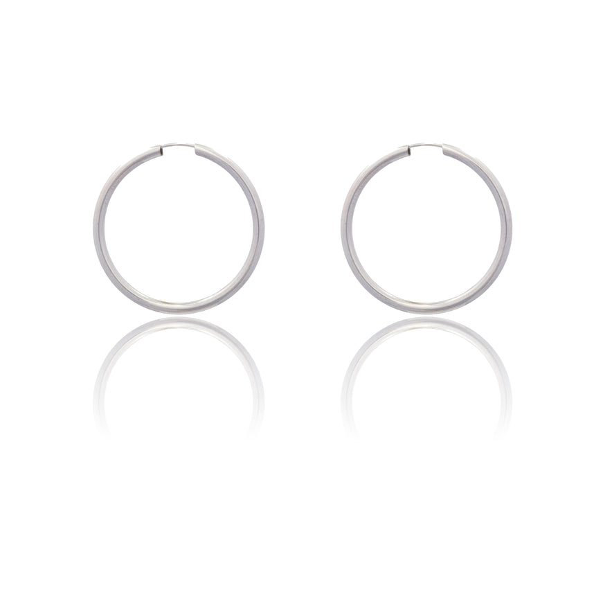 Orecchini Oro Bianco Oro 18 carati  Cerchio Chiusura A Scomparsa  Solo Oro Spessore mm 2 diametro interno cm.3