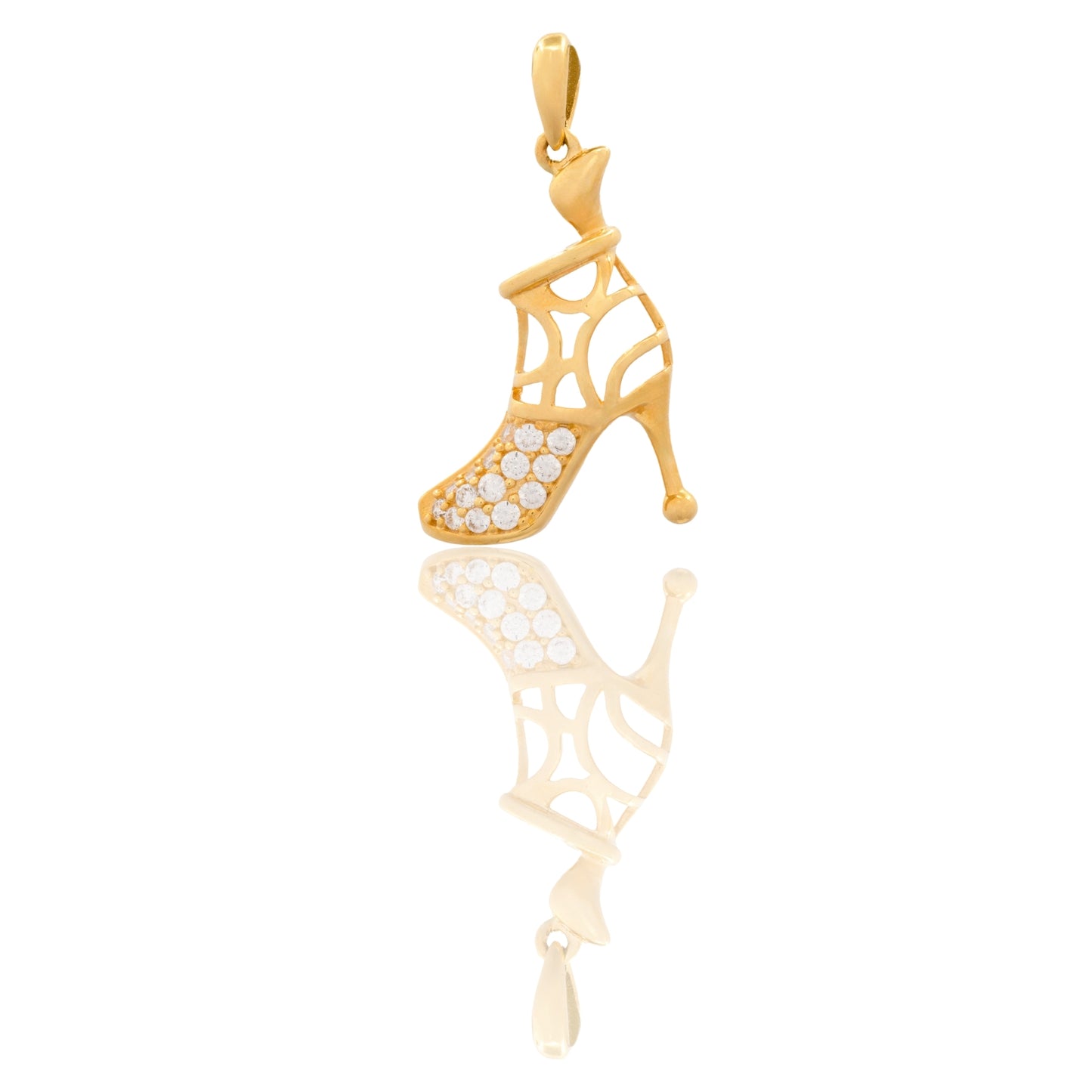 Ciondolo Oro Giallo Oro 18 carati Stivaletto Donna Con Tacco Zirconi Bianchi cm.2,5