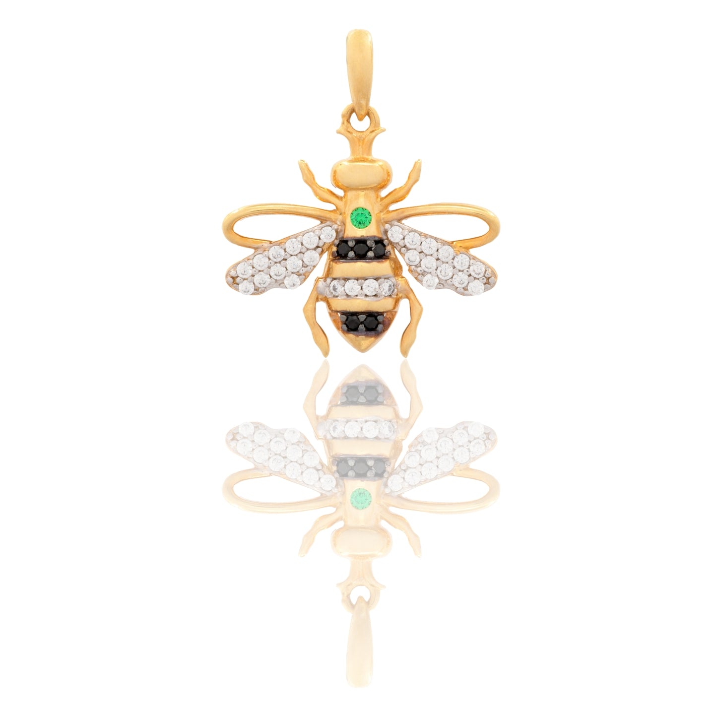Ciondolo Oro Giallo Oro 18 carati Ape Zirconata Zirconi Bianchi, Zirconi Neri, Zircone Verde