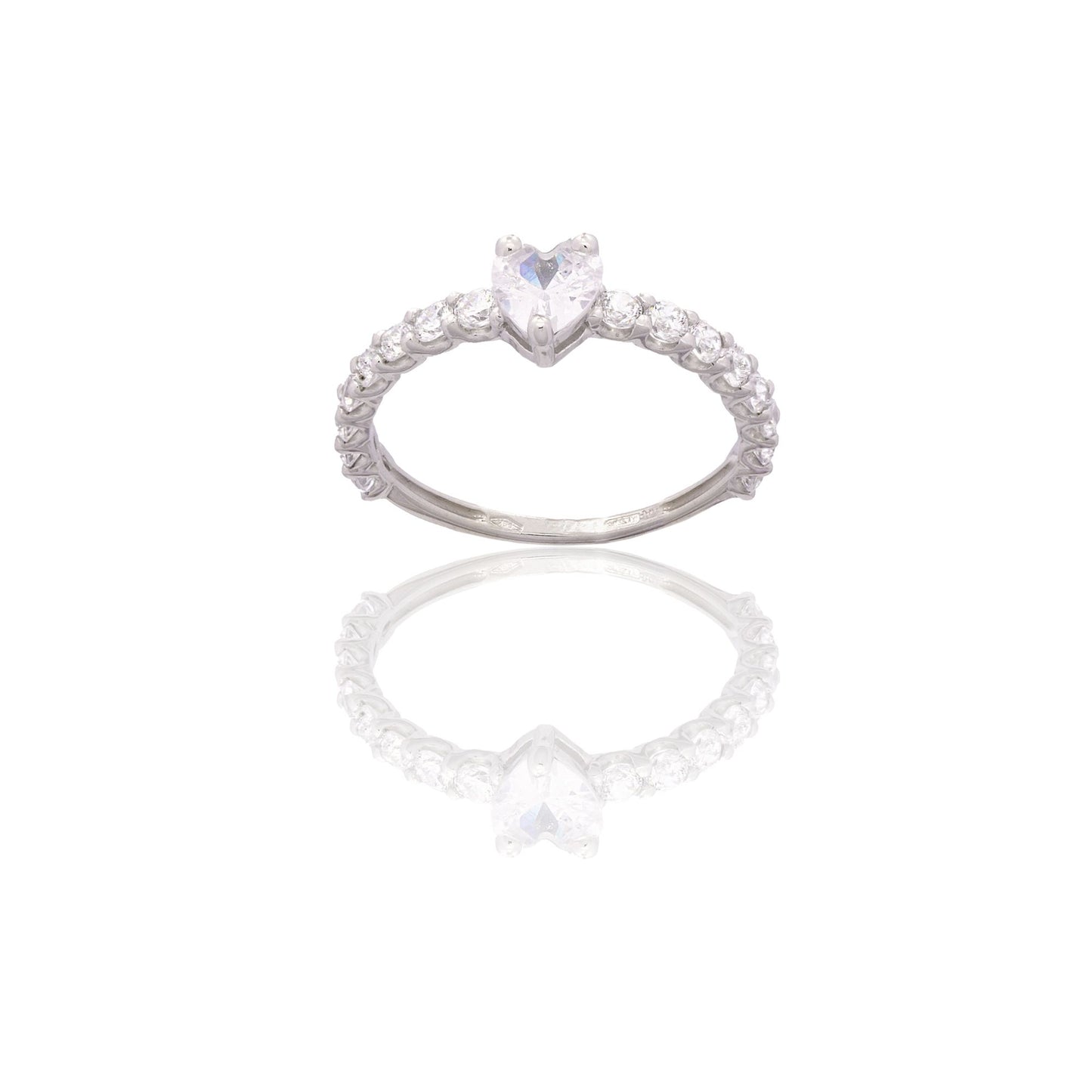 Anello Oro Bianco Oro 18 carati Veretta A Giro Con Cuore Centrale Zirconi Bianchi