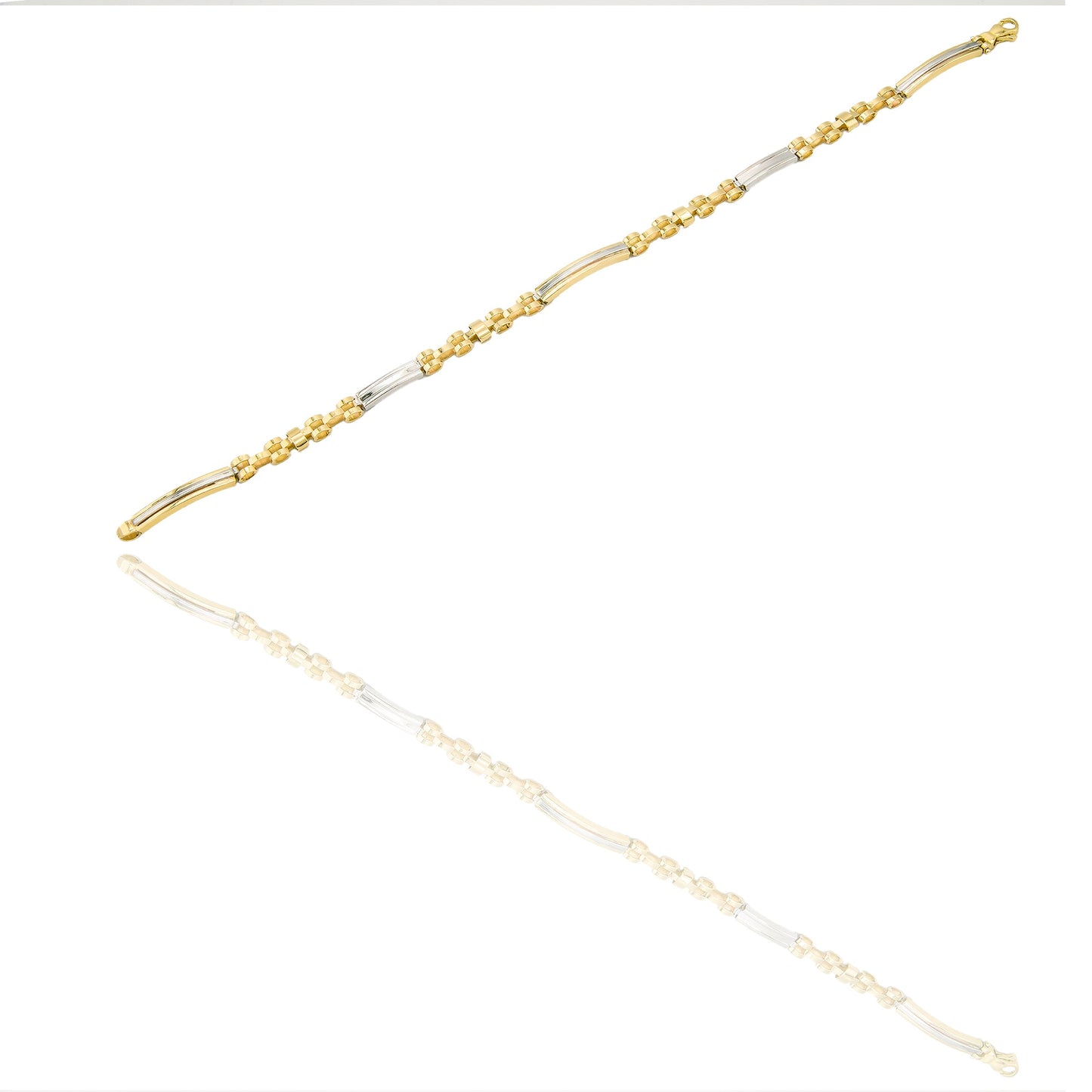 Bracciali Oro Giallo Oro Bianco Oro 18 carati maglie morbide e targhe alternate Solo oro 21cm x 0,5cm