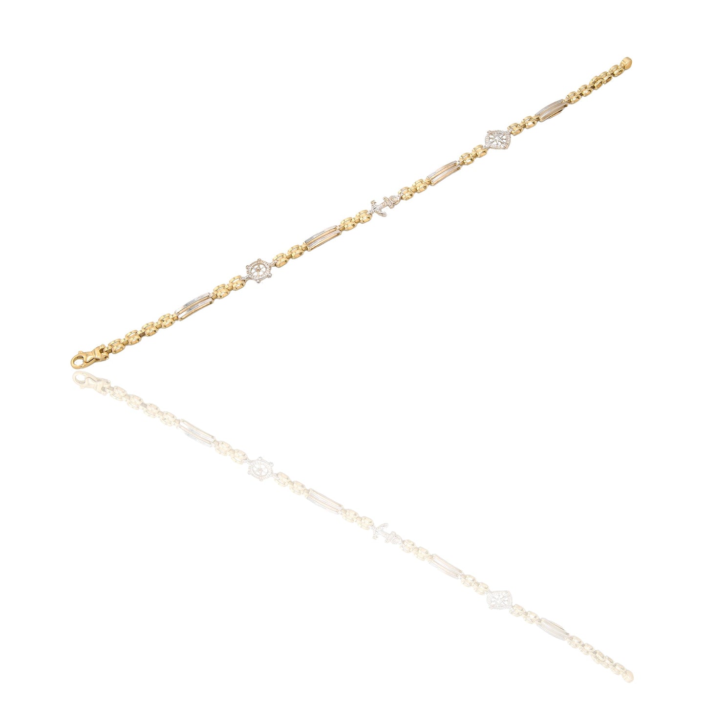 Bracciali Oro Giallo Oro Bianco Oro 18 carati Maglie alternate a ancora, timone e rosa dei venti Solo Oro spessore maglia 3,5mm lunghezza 20cm