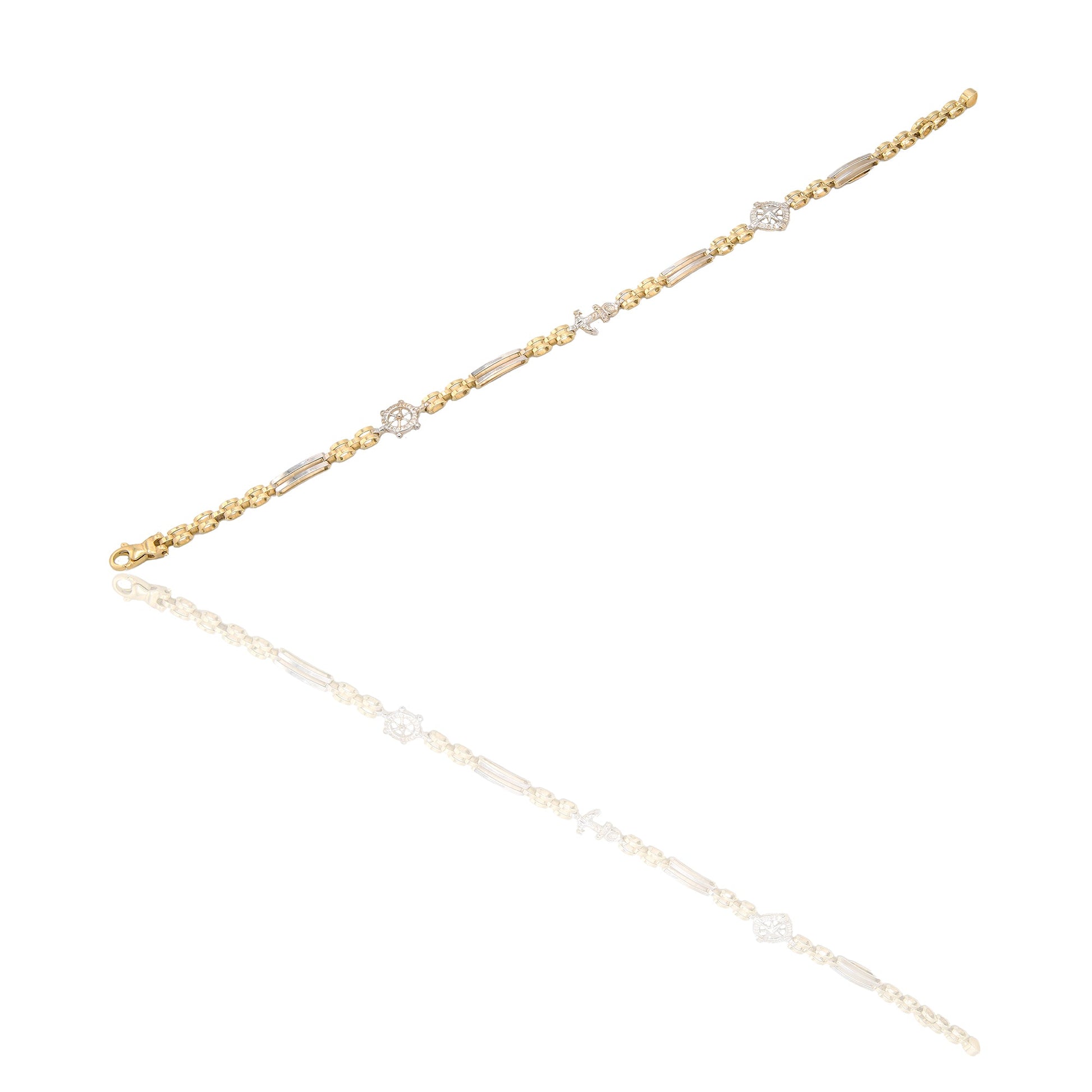 Bracciali Oro Giallo Oro Bianco Oro 18 carati Maglie alternate a ancora, timone e rosa dei venti Solo Oro spessore maglia 3,5mm lunghezza 20cm