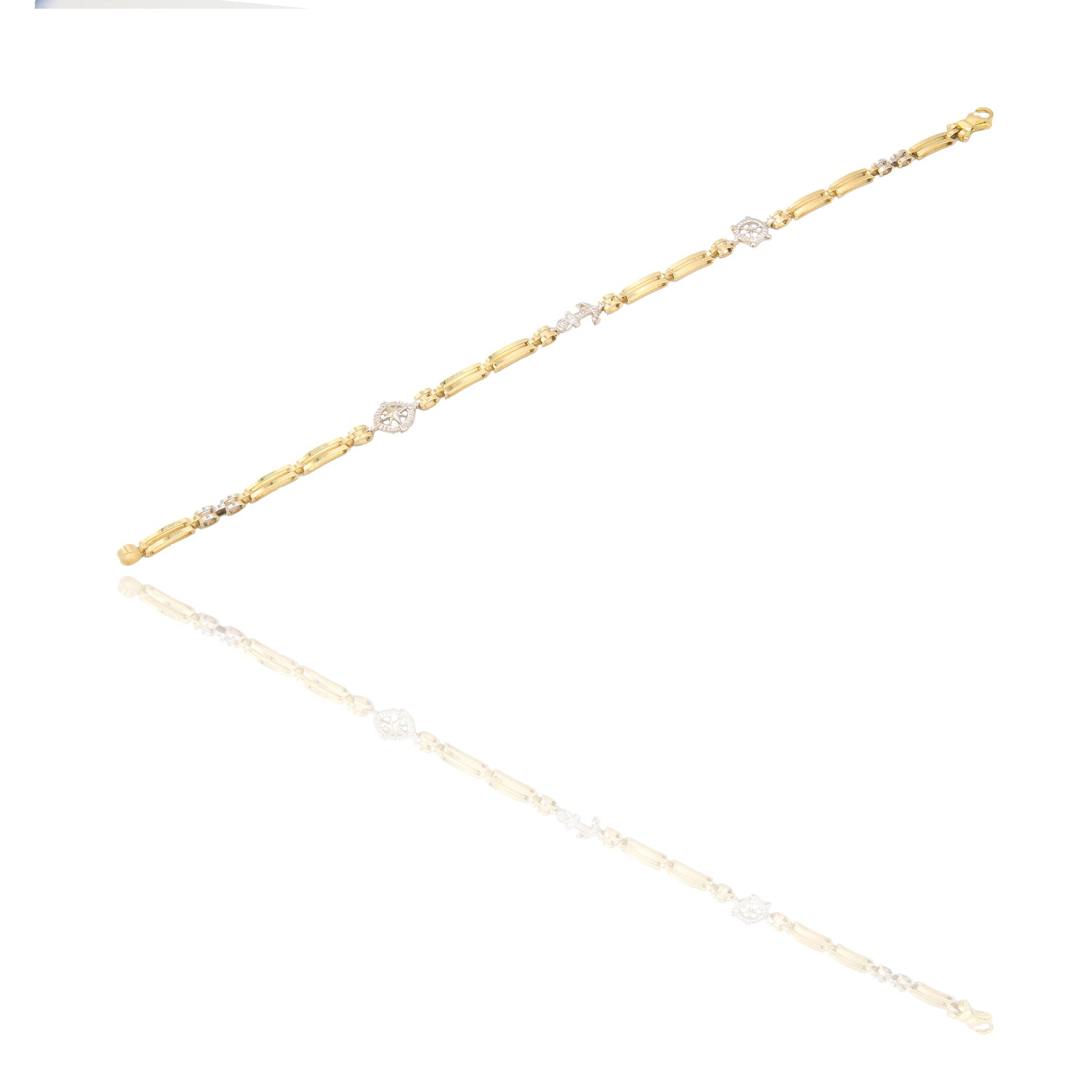 Bracciali Oro Giallo Oro Bianco Oro 18 carati Maglie alternate a ancora, timone e rosa dei venti Solo Oro spessore maglia 3,5mm lunghezza 20cm