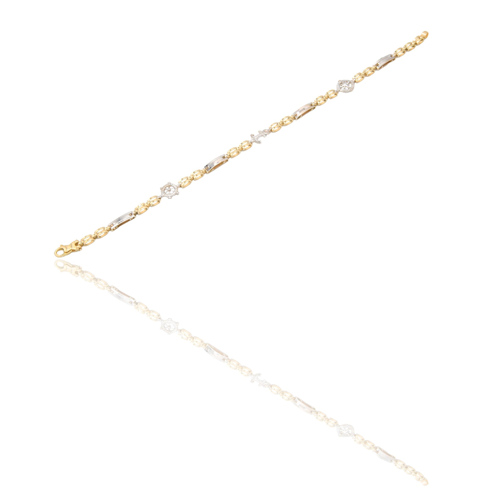 Bracciali Oro Giallo Oro Bianco Oro 18 carati Maglie alternate a ancora, timone e rosa dei venti Solo Oro spessore maglia 3,5mm lunghezza 20cm