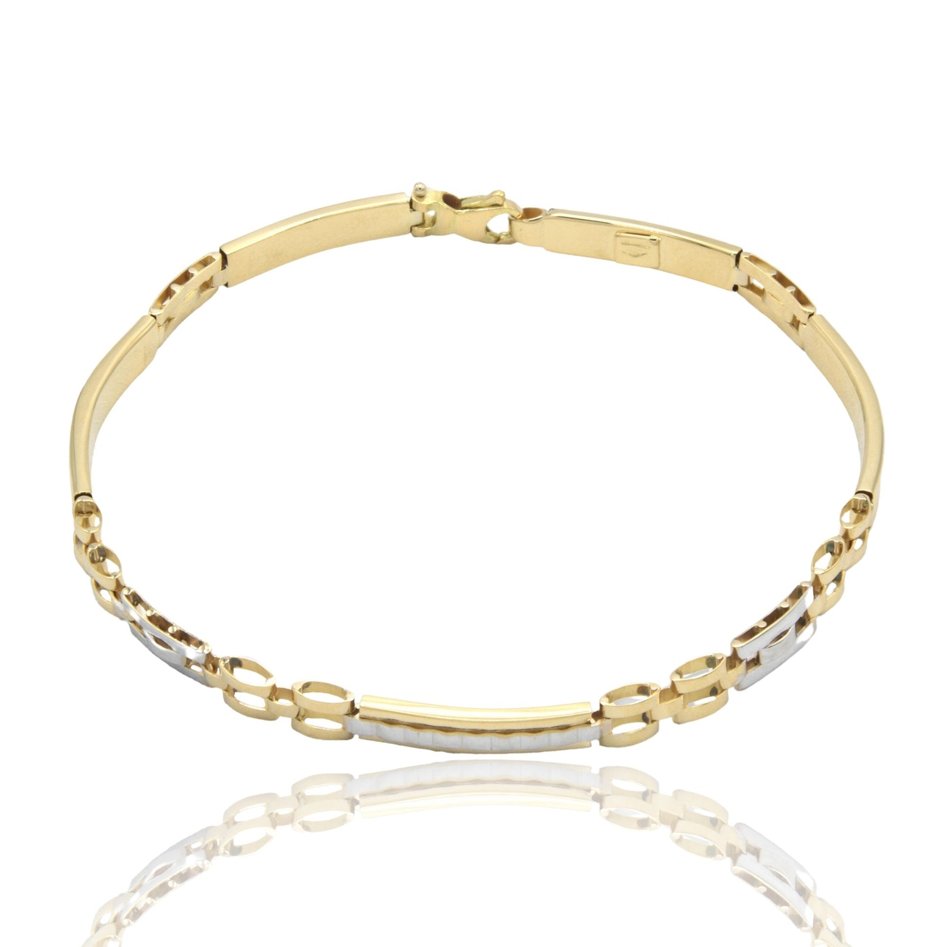 Bracciali Oro Giallo Oro Bianco Oro 18 carati Targhe Alternate E Maglie Solo Oro cm. 20.5