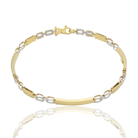 Bracciali Oro Giallo Oro Bianco Oro 18 carati Targhe Alternate E Maglie Solo Oro cm. 20.5