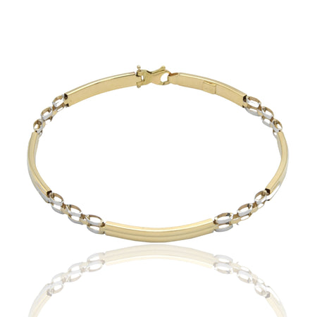 Bracciali Oro Giallo Oro Bianco Oro 18 carati Targhe Alternate E Maglie Solo Oro cm. 20.5