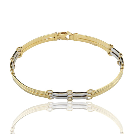 Bracciali Oro Giallo Oro Bianco Oro 18 carati Targhe Alternate E Maglie Solo Oro cm. 20.5