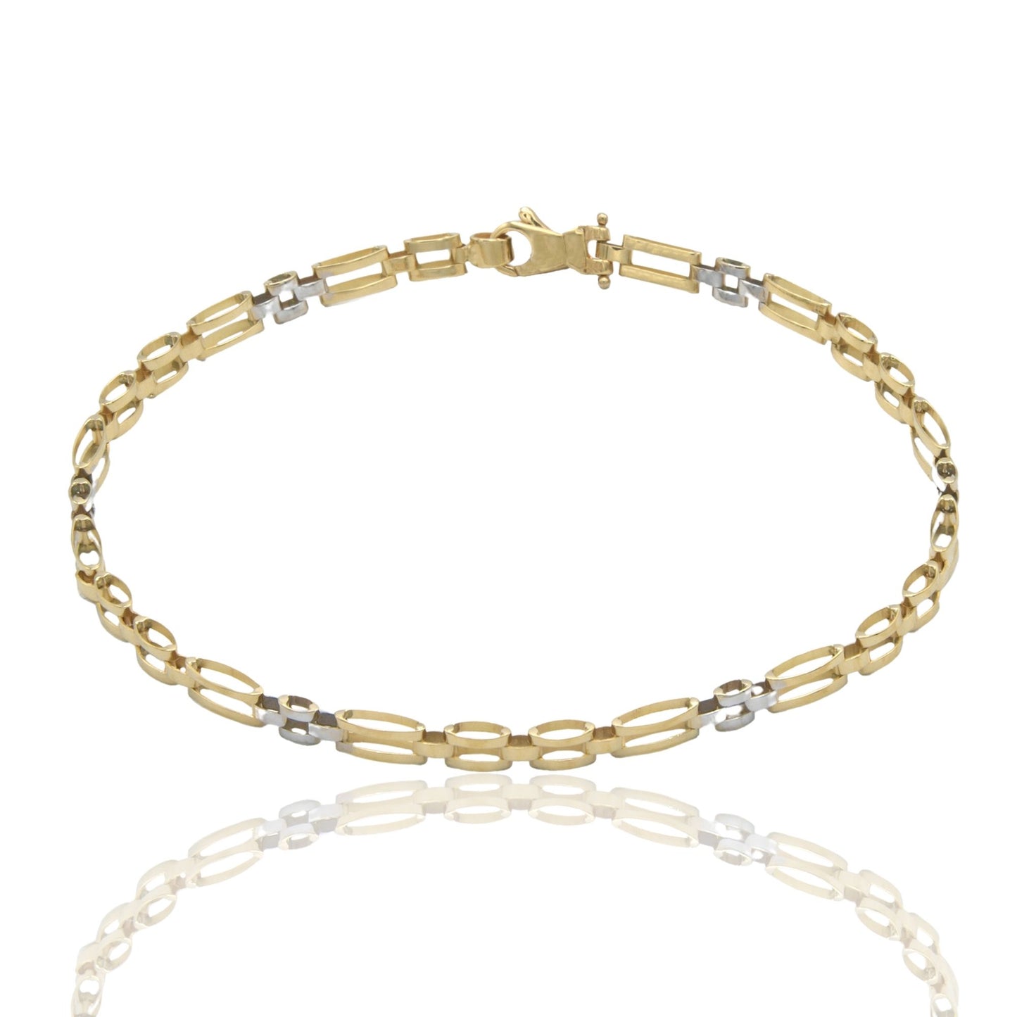Bracciali Oro Giallo Oro Bianco Oro 18 carati Targhe Alternate E Maglie Solo Oro cm. 21,5