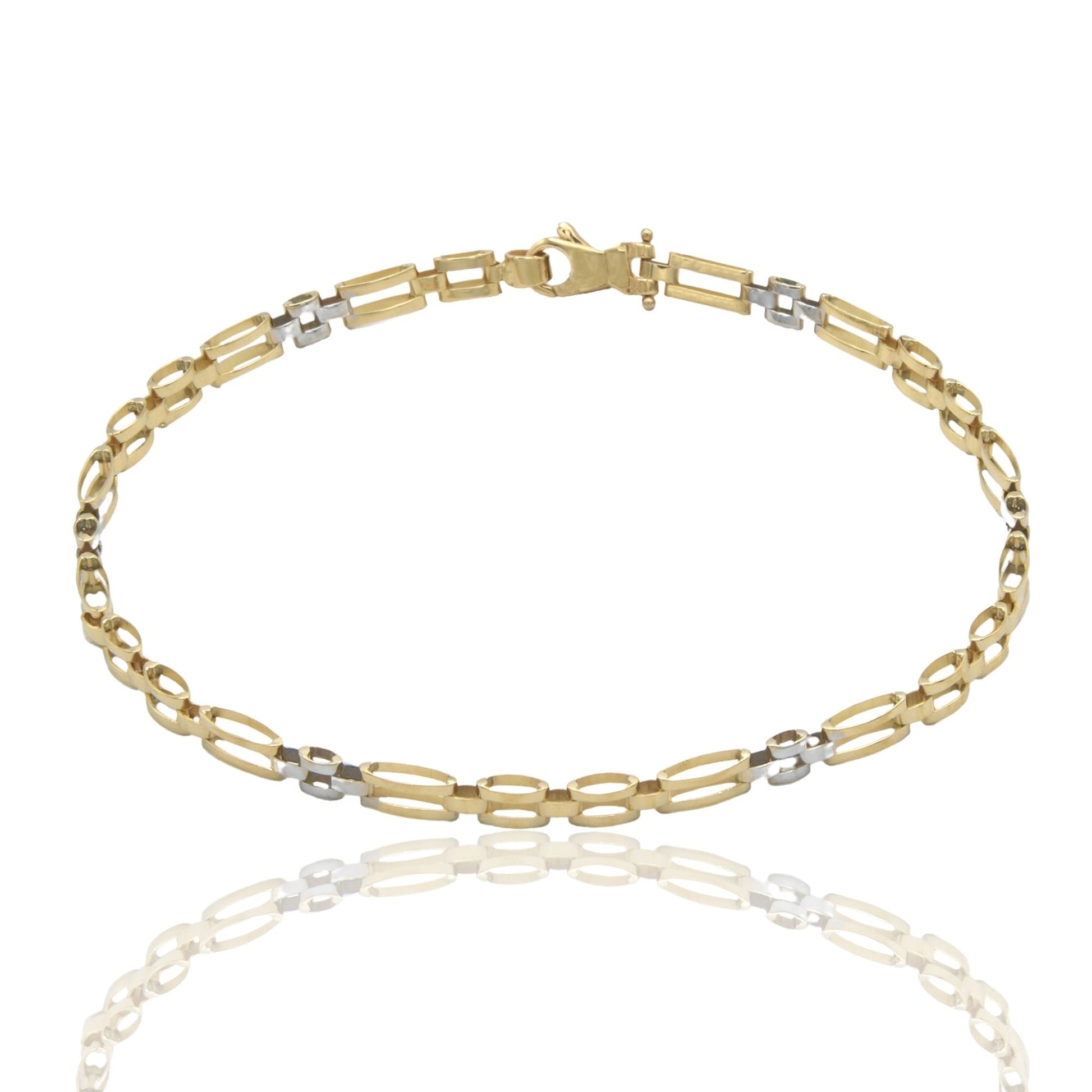 Bracciali Oro Giallo Oro Bianco Oro 18 carati Targhe Alternate E Maglie Solo Oro cm. 21,5