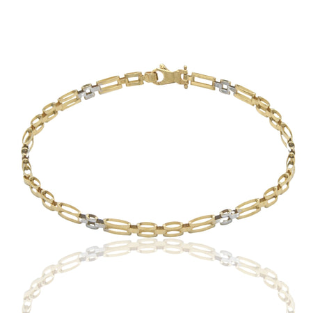 Bracciali Oro Giallo Oro Bianco Oro 18 carati Targhe Alternate E Maglie Solo Oro cm. 21,5
